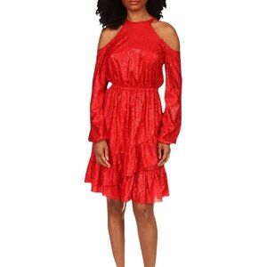 MICHAEL Michael Kors Red Metallic Animal Print Cold-Shoulder Dress NWT $Women's